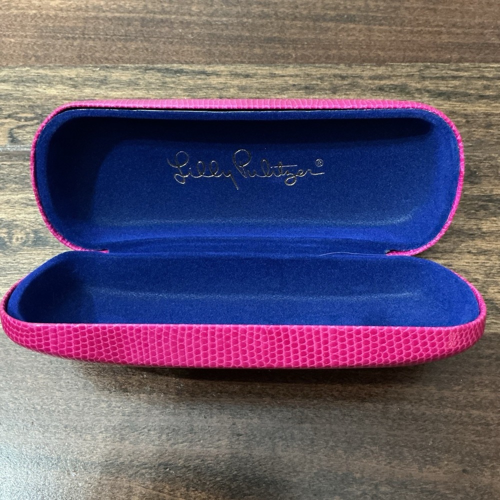 Genuine LILLY PULITZER Hot Pink Eyeglasses Case Snakeskin Texture Blue Lining - Picture 2 of 3